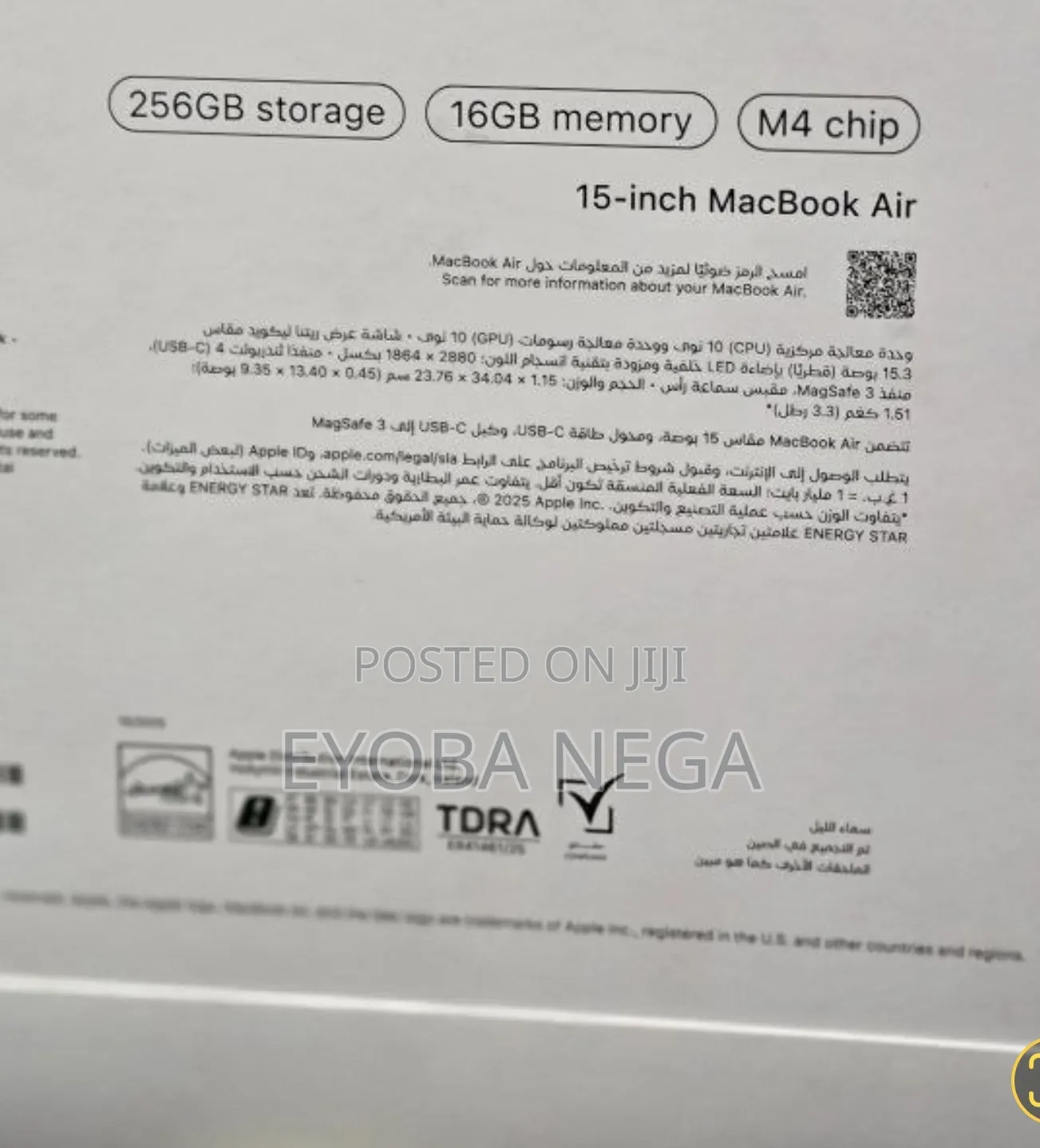 New Laptop Apple MacBook Air 2025 M4 16GB Apple M4 SSD 256GB