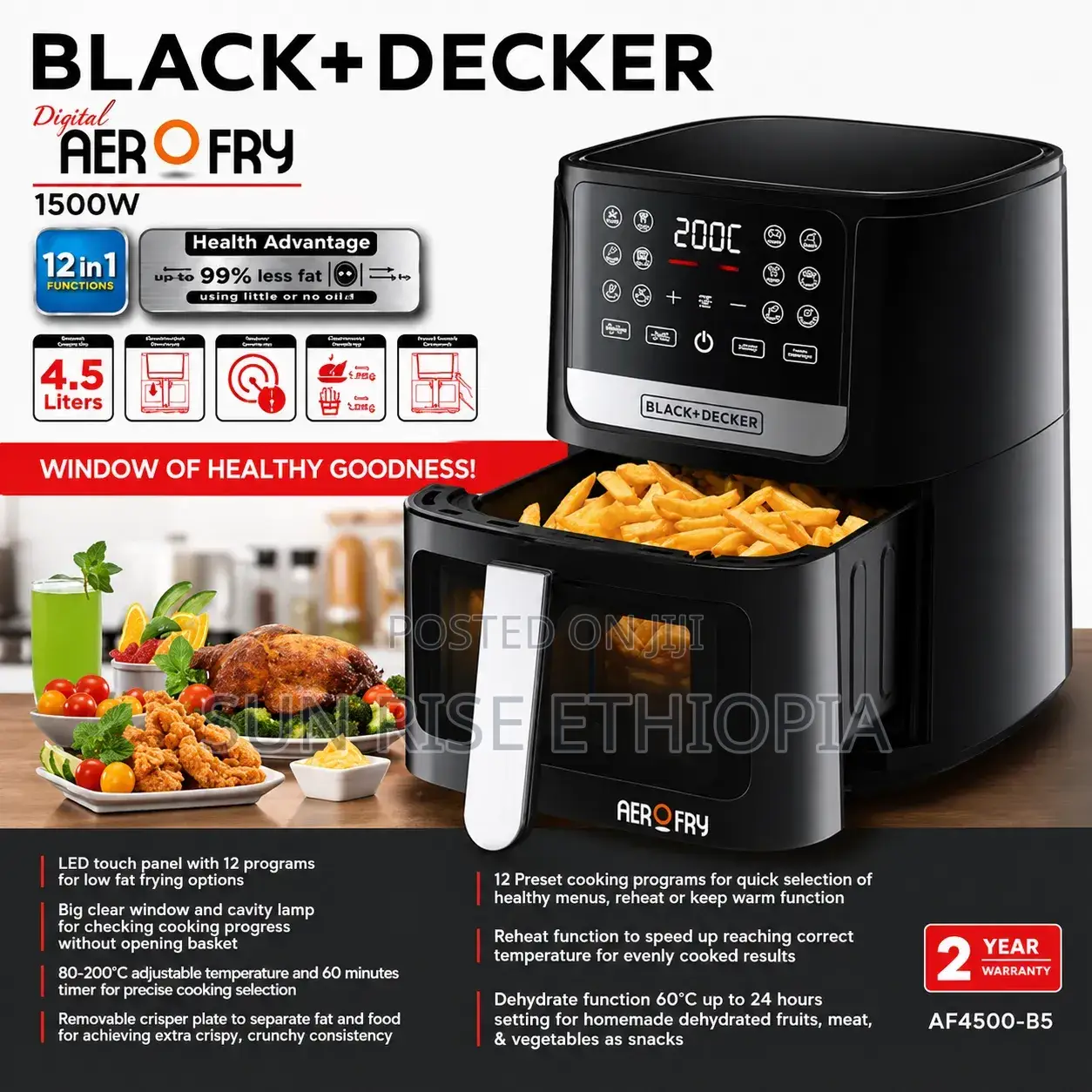 BLACK+DECKER12 in 1 Digital Air Fryer With Window 4.5 L 1500 W