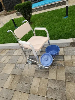 Folding Mobile Toilet Chair With Shower Transport, 4 Wheel Brakes 360°