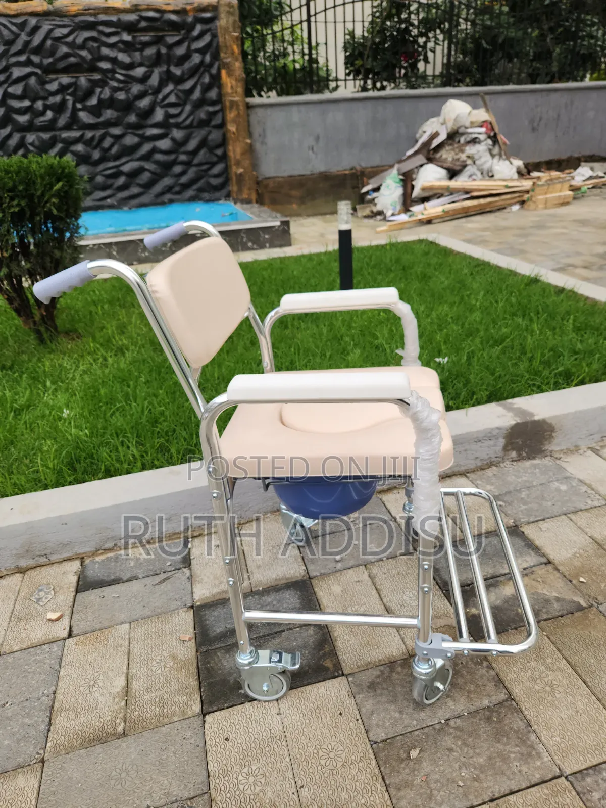 HealthLine Bedside Commode, Aluminum Shower Chair With Padded Seat