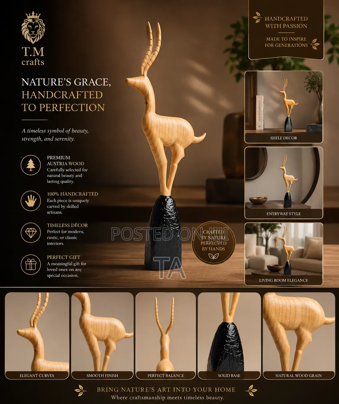 Handcrafted Deer Sculpture