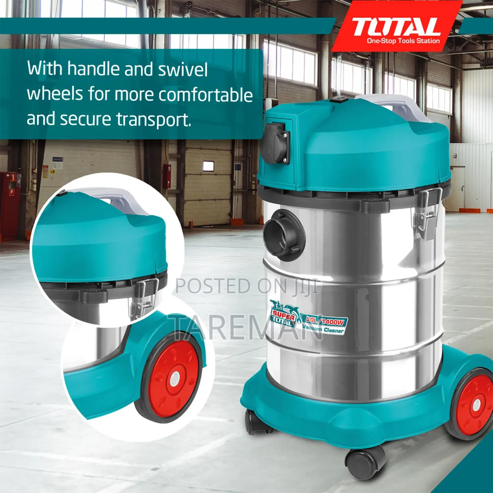 Total Brand 30-Liter Industrial Vacuum Cleaner With a 1400W Motor.