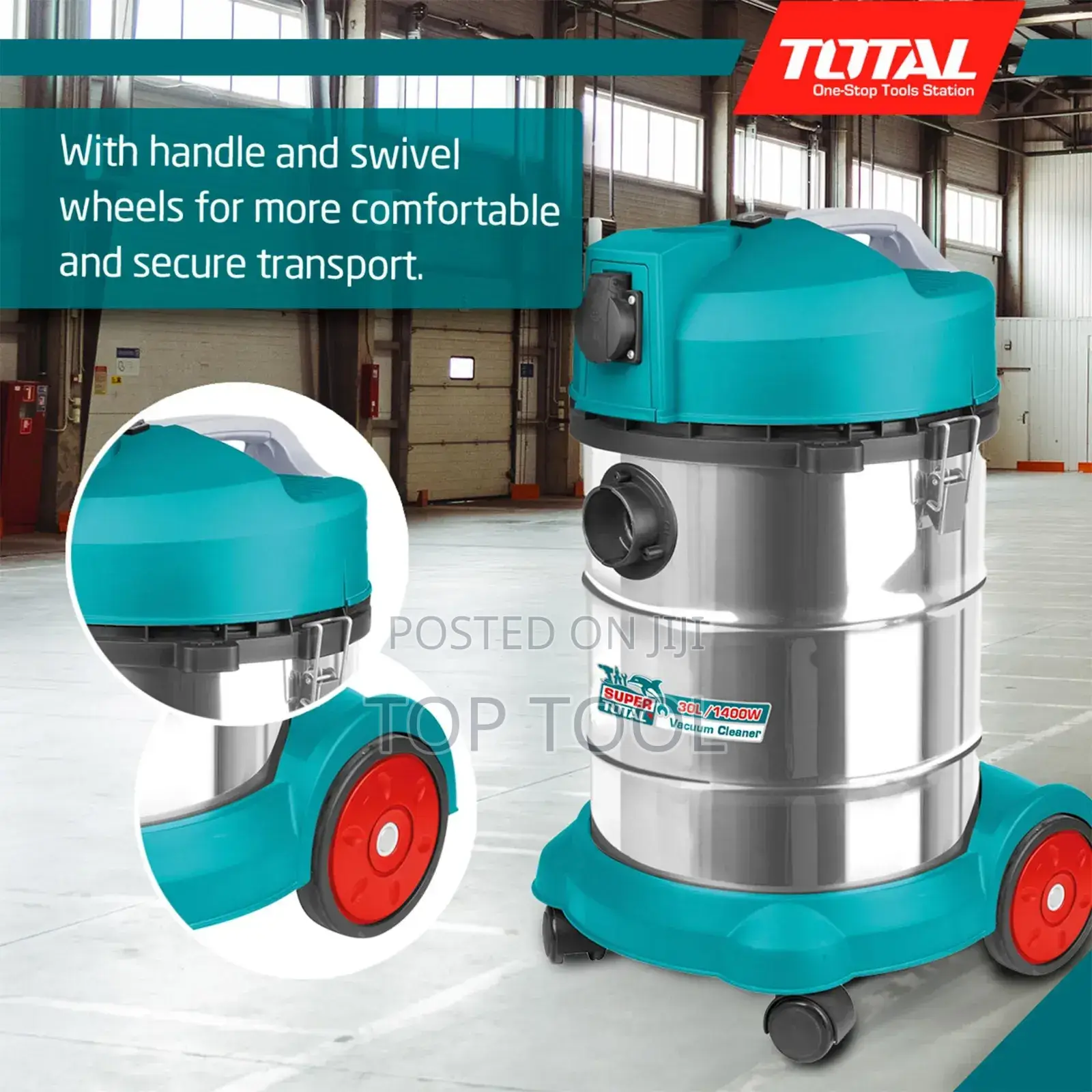 Total Brand 30-Liter Industrial Vacuum Cleaner With a 1400W Motor.