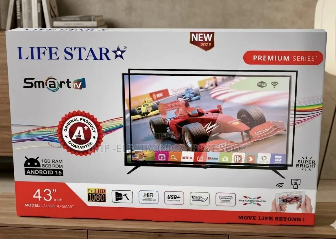 LifeStar 43 Inch TV F SMART– Android 16 1GB RAM 8GB ROM New 2026 Model