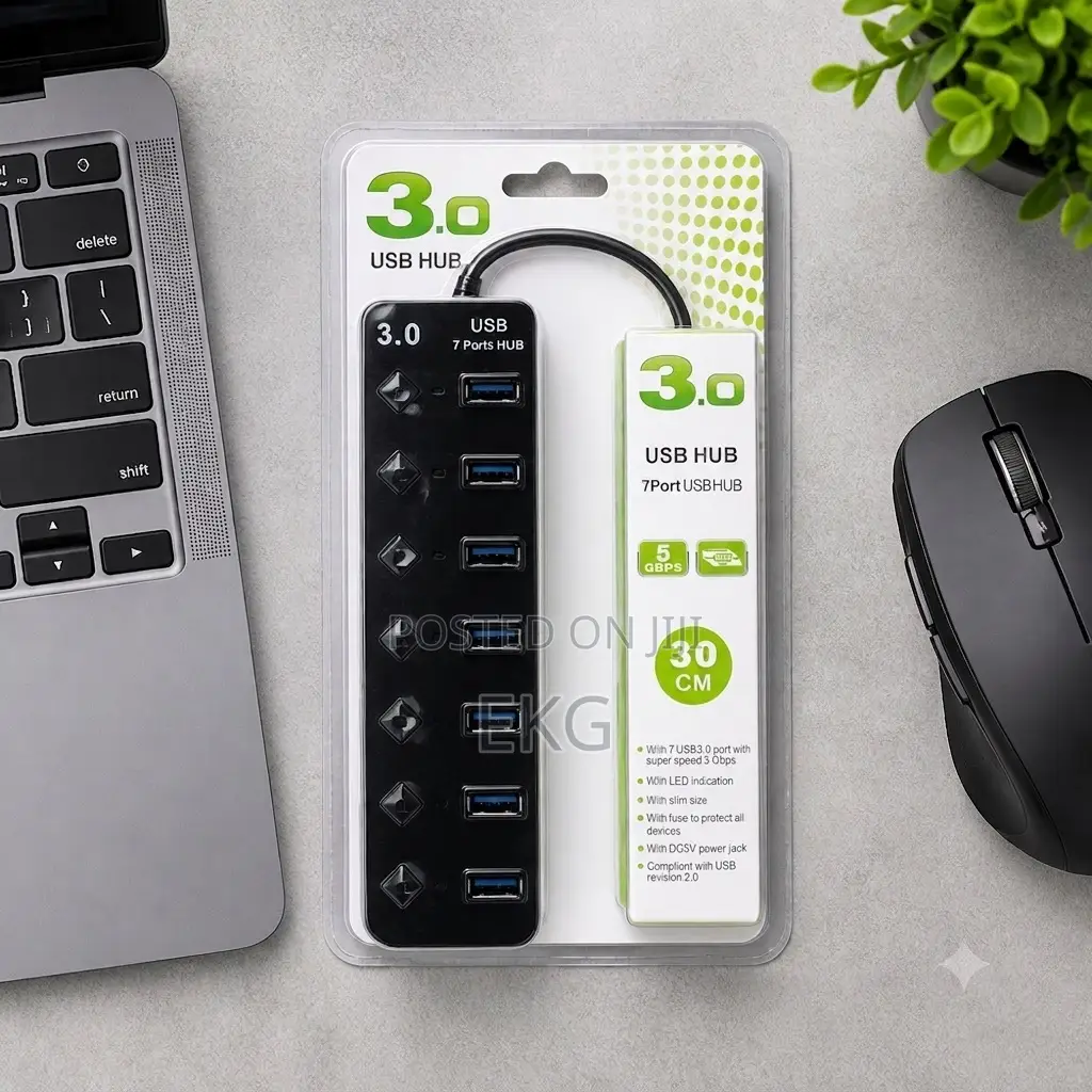 7 Port USB 3.0 Hub ማከፋፈያ - Fast Data Transfer Splitter