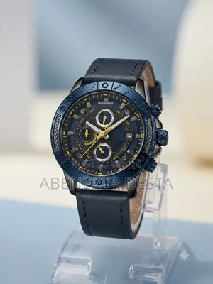 Naviforce NF8055 Features a Prominent Blue Bezel and Leather Strap.