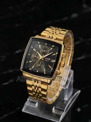 Skmei 2434 Is a Gold-Toned Square Chronograph Watch Sleek Black Dial