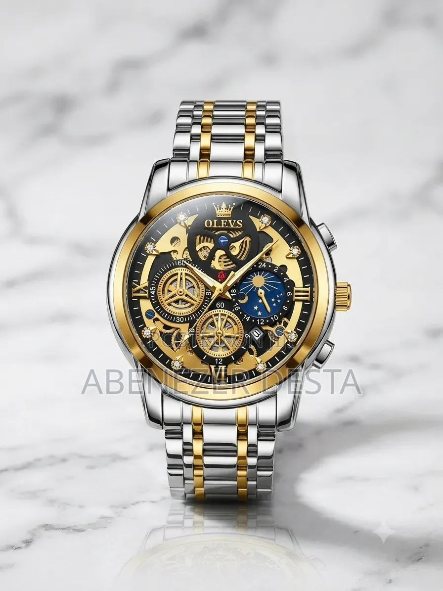 OLEVS Skeleton Watch Two-Tone Silver and Gold Plated Stainless Steel