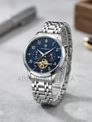 A Poedagar Quartz Analog Watch Featuring a Silver-Tone Stainless Steel
