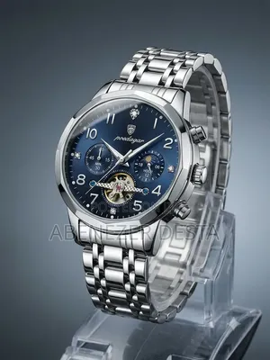 A Poedagar Quartz Analog Watch Featuring a Silver-Tone Stainless Steel