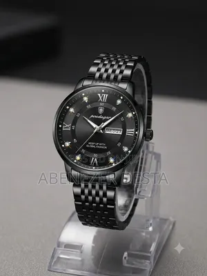 Poedagar Men's Luxury Stainless Steel Quartz Watch Featuring a Black
