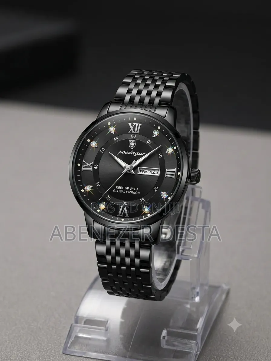Poedagar Men's Luxury Stainless Steel Quartz Watch Featuring a Black