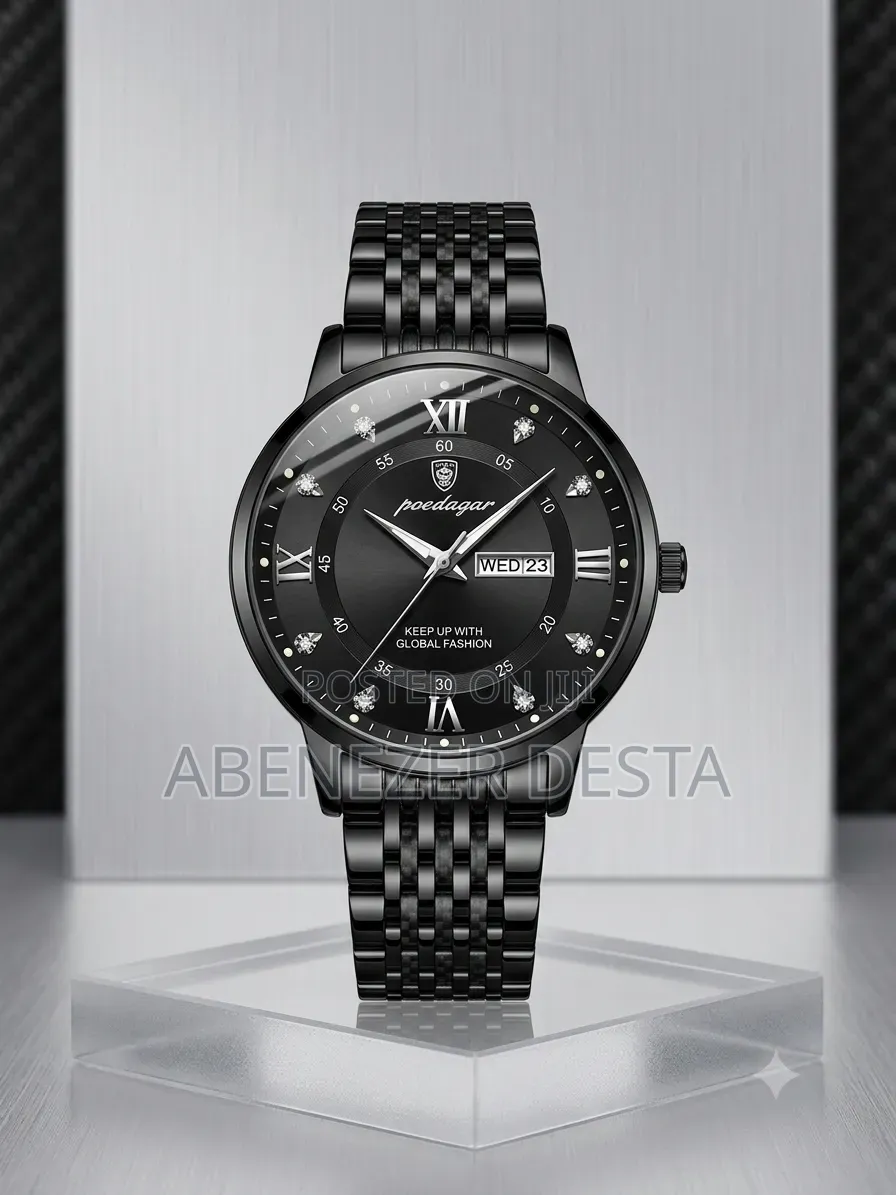 Poedagar Men's Luxury Stainless Steel Quartz Watch Featuring a Black