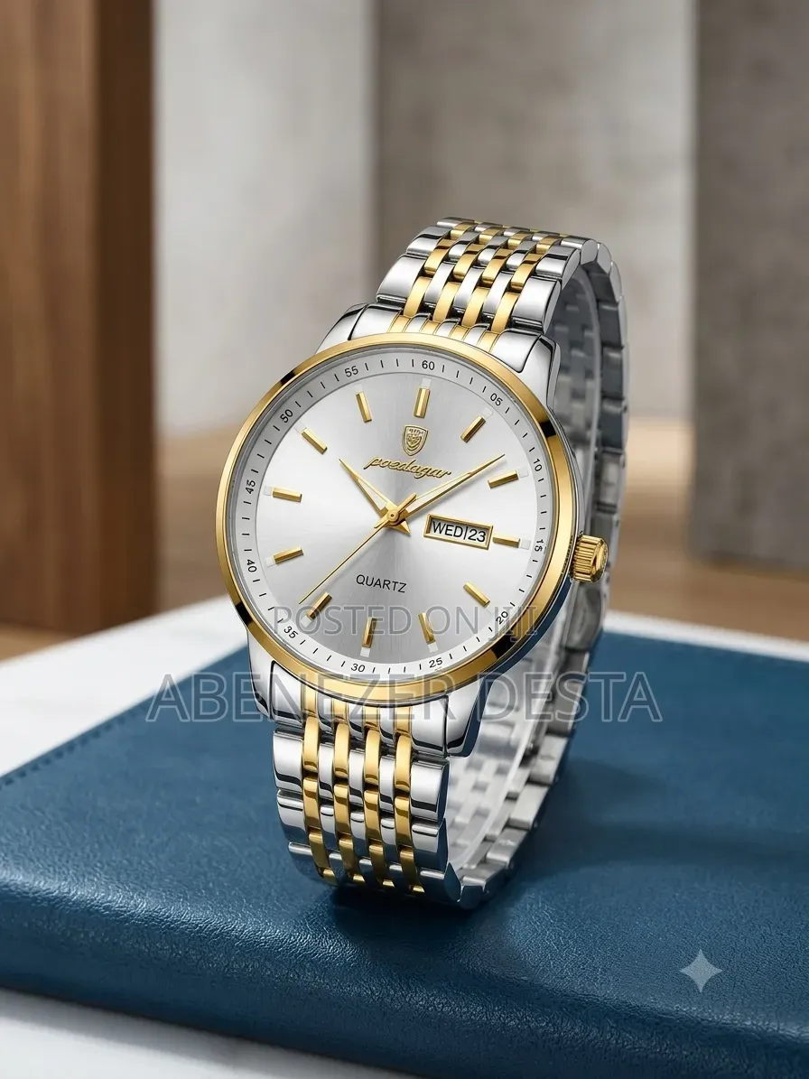 Poedagar Wristwatch Features a Two-Tone Silver D Gold Stainless Steel