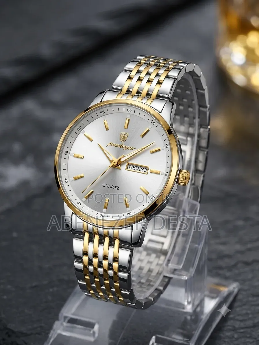 Poedagar Wristwatch Features a Two-Tone Silver D Gold Stainless Steel