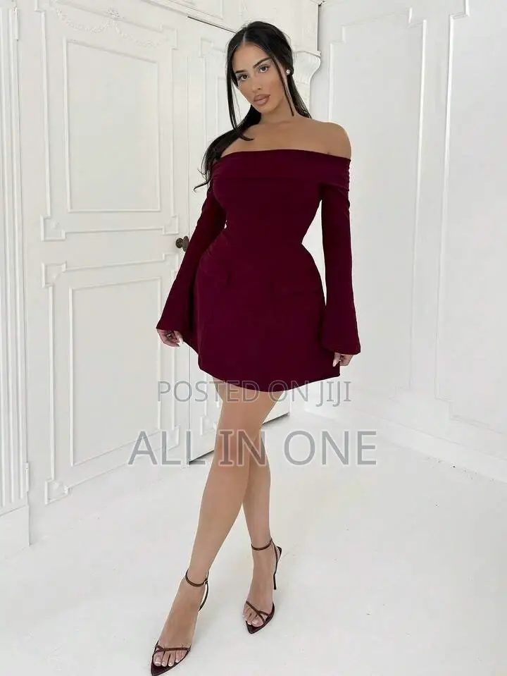 Burgundy Off the Shoulder Dress