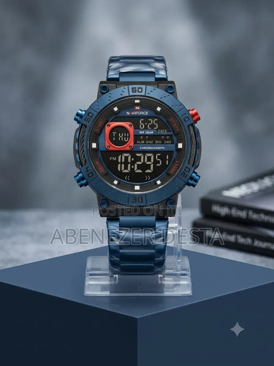 Naviforce NF9241S Digital Sports Watch, Blue Bezel and Stainles