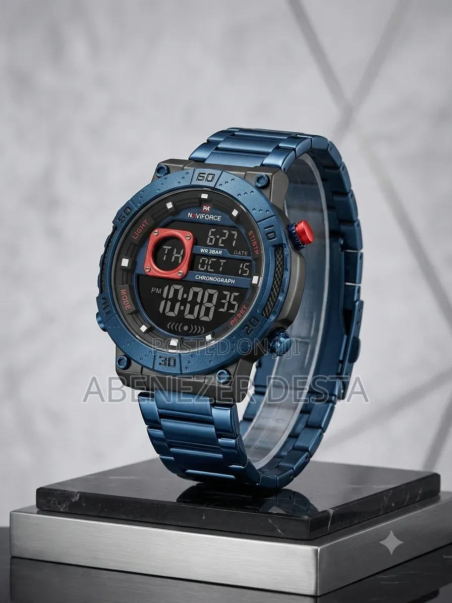 Naviforce NF9241S Digital Sports Watch, Blue Bezel and Stainles