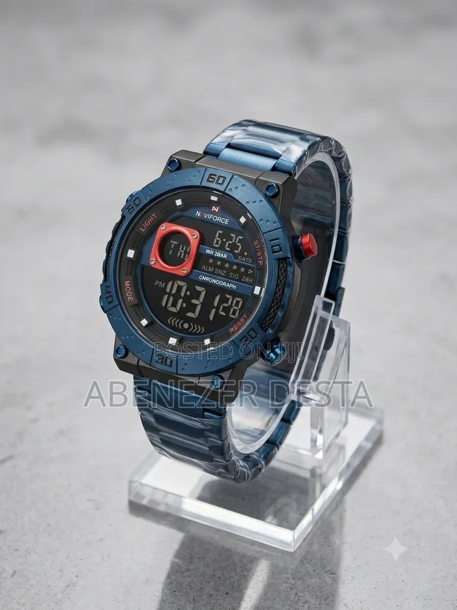 Naviforce NF9241S Digital Sports Watch, Blue Bezel and Stainles