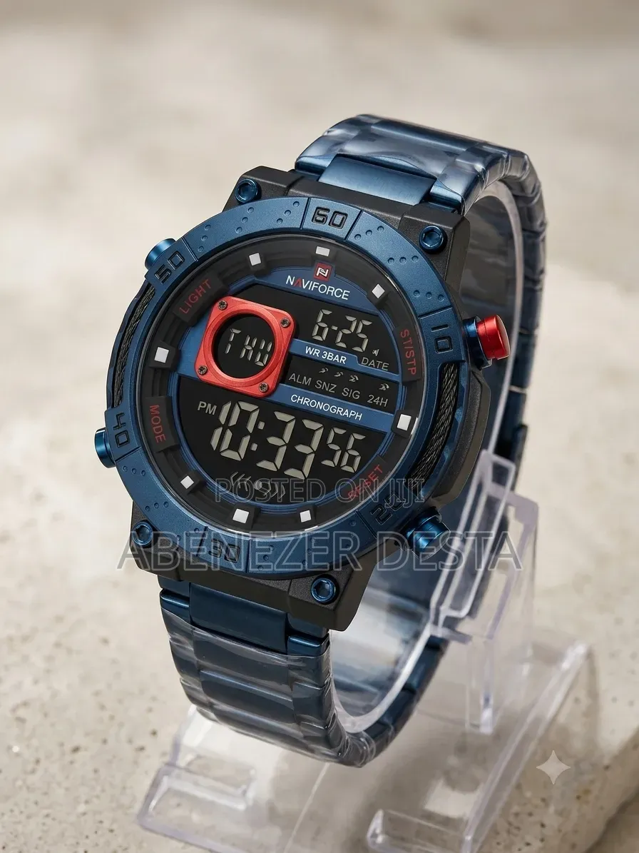 Naviforce NF9241S Digital Sports Watch, Blue Bezel and Stainles