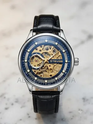 TEVISE Automatic Mechanical Watch a Blue Dial and a Black Leather
