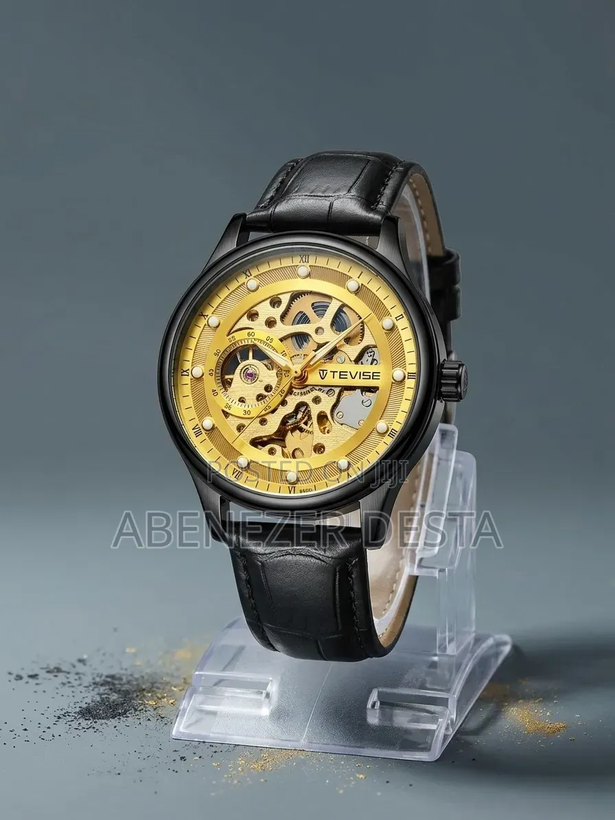 Tevise Automatic Mechanical Watch Features a Prominent Gold Skeleton