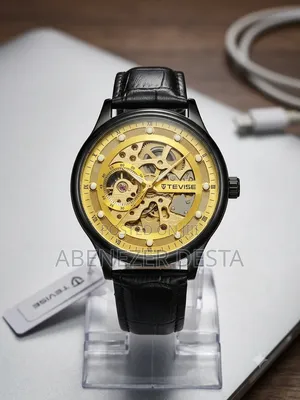 Tevise Automatic Mechanical Watch Features a Prominent Gold Skeleton