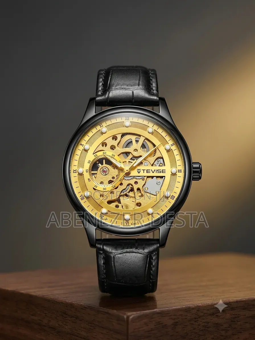 Tevise Automatic Mechanical Watch Features a Prominent Gold Skeleton