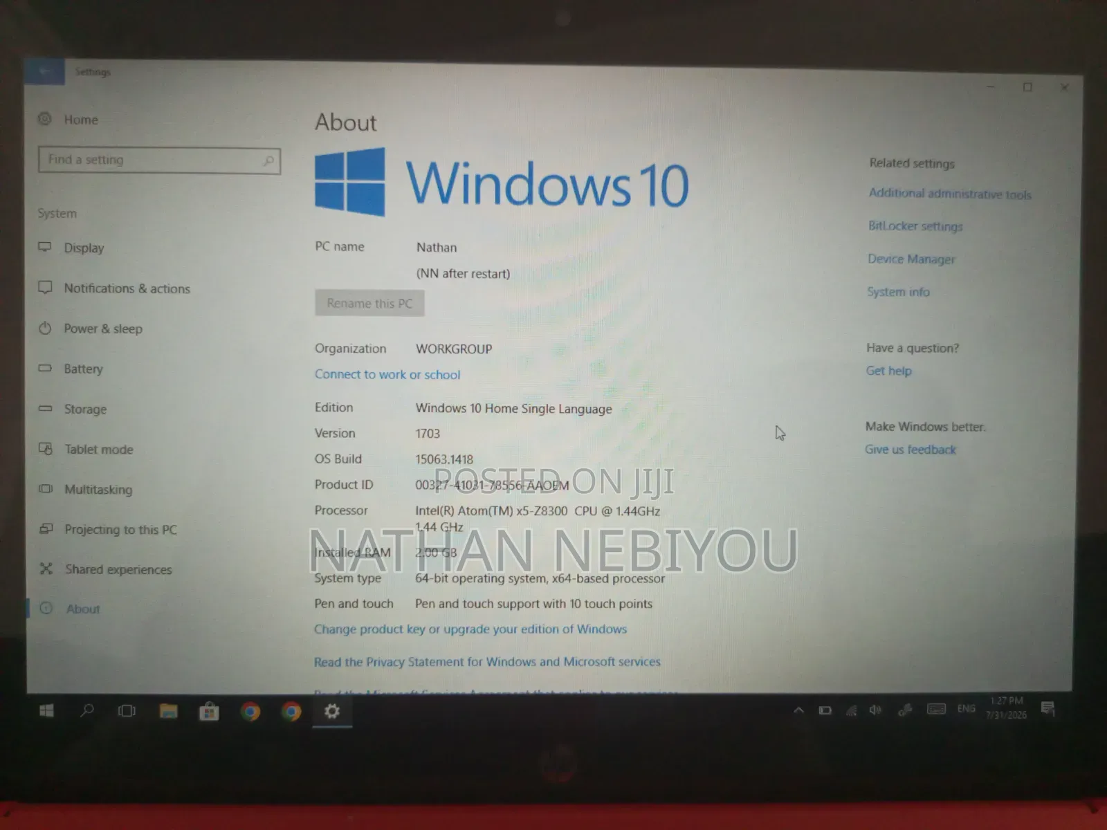 Laptop HP 2GB Intel Atom HDD 32GB