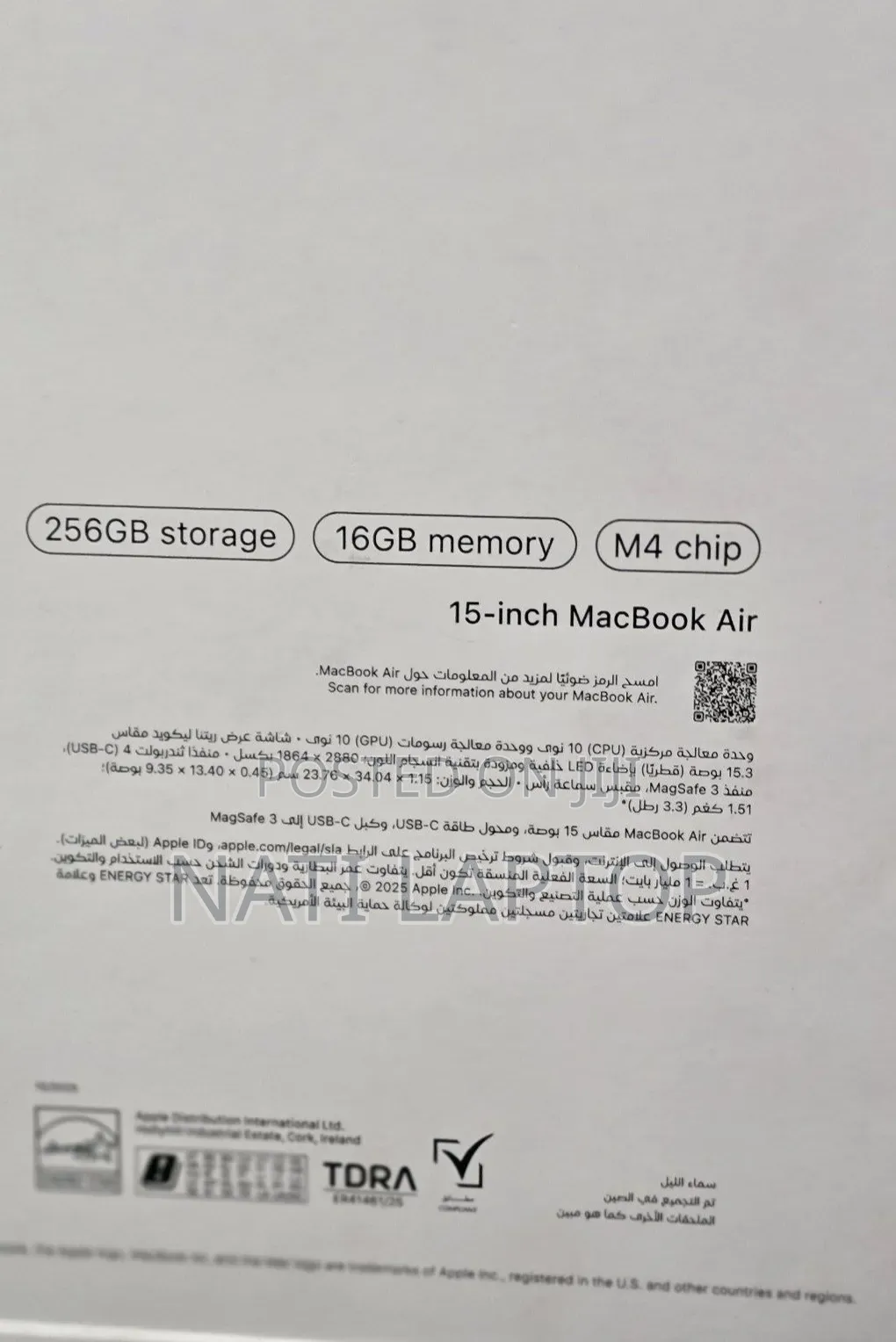 New Laptop Apple MacBook Air 2025 M4 16GB Apple M4 SSD 256GB