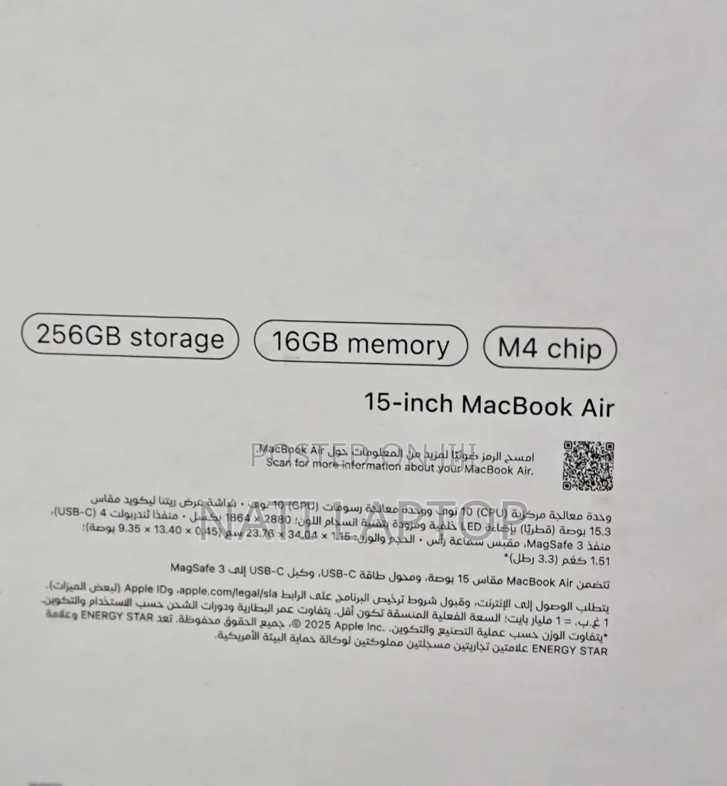 New Laptop Apple MacBook Air 2025 M4 16GB Apple M4 SSD 256GB