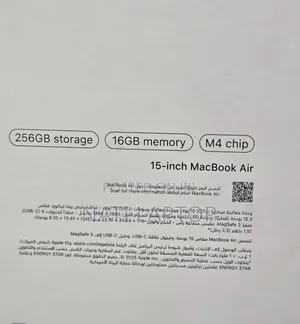 New Laptop Apple MacBook Air 2025 M4 16GB Apple M4 SSD 256GB