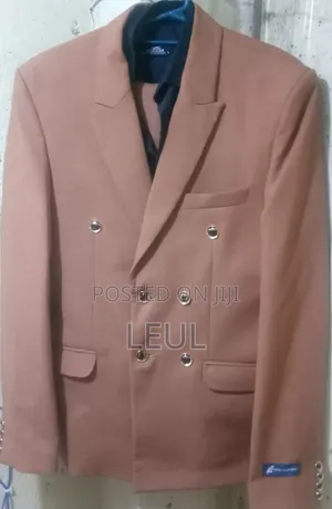 Men's Camel Brown Double-Breasted Blazer With Gold Buttons