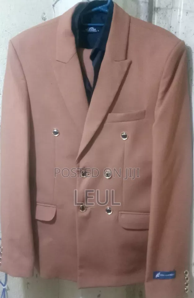 Men's Camel Brown Double-Breasted Blazer With Gold Buttons