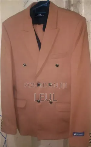 Men's Camel Brown Double-Breasted Blazer With Gold Buttons