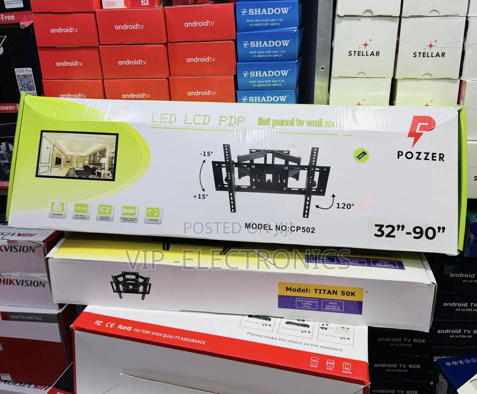 Pozzer TV Wall Mount Bracket – 32” to 70” TVs, 65kg 600×400mm