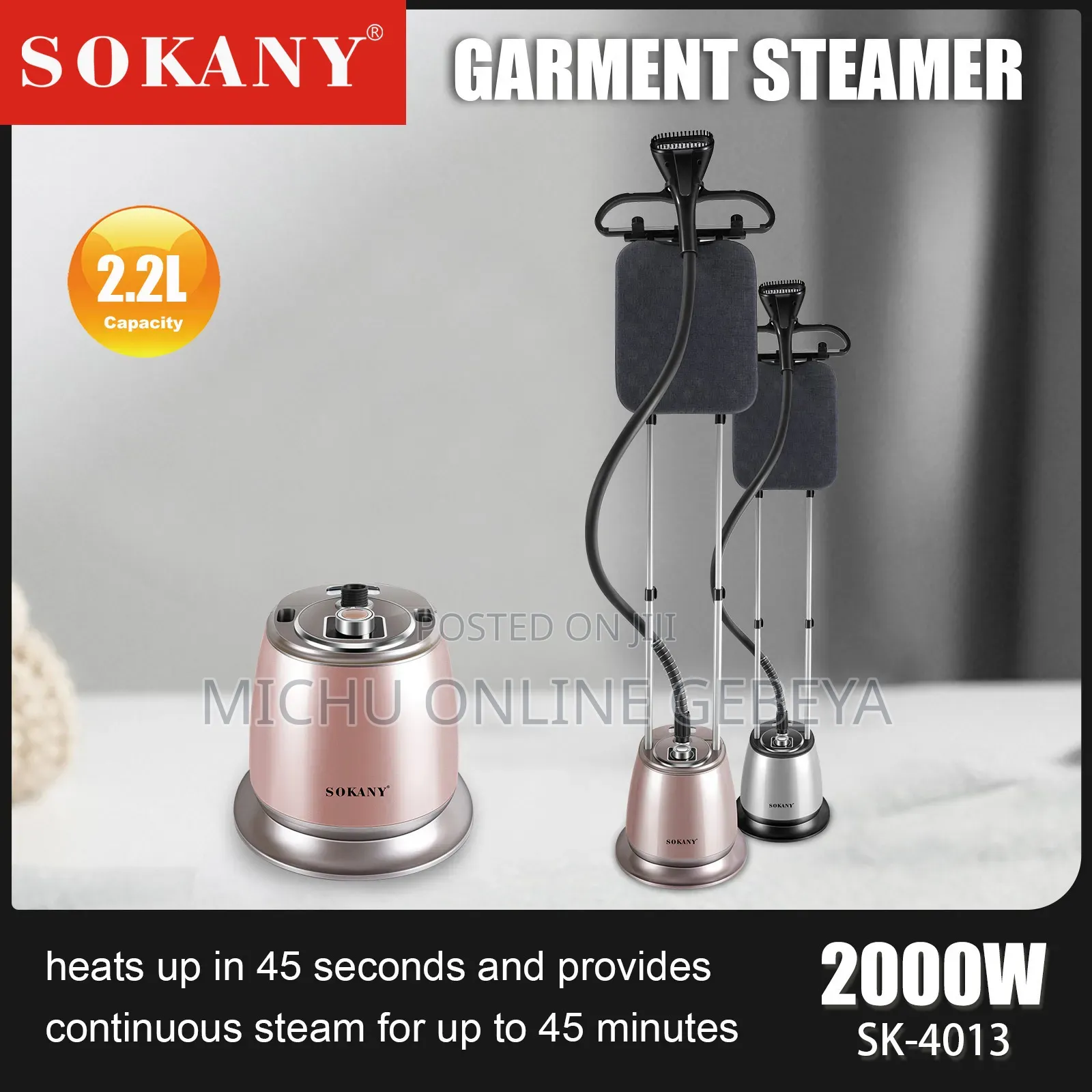 High Quality Sokany Garment Steamer 2.2l/ Free Delivery