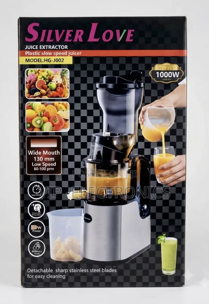 Silver Love Slow Juicer. Featuring a Powerful 1000W Motor