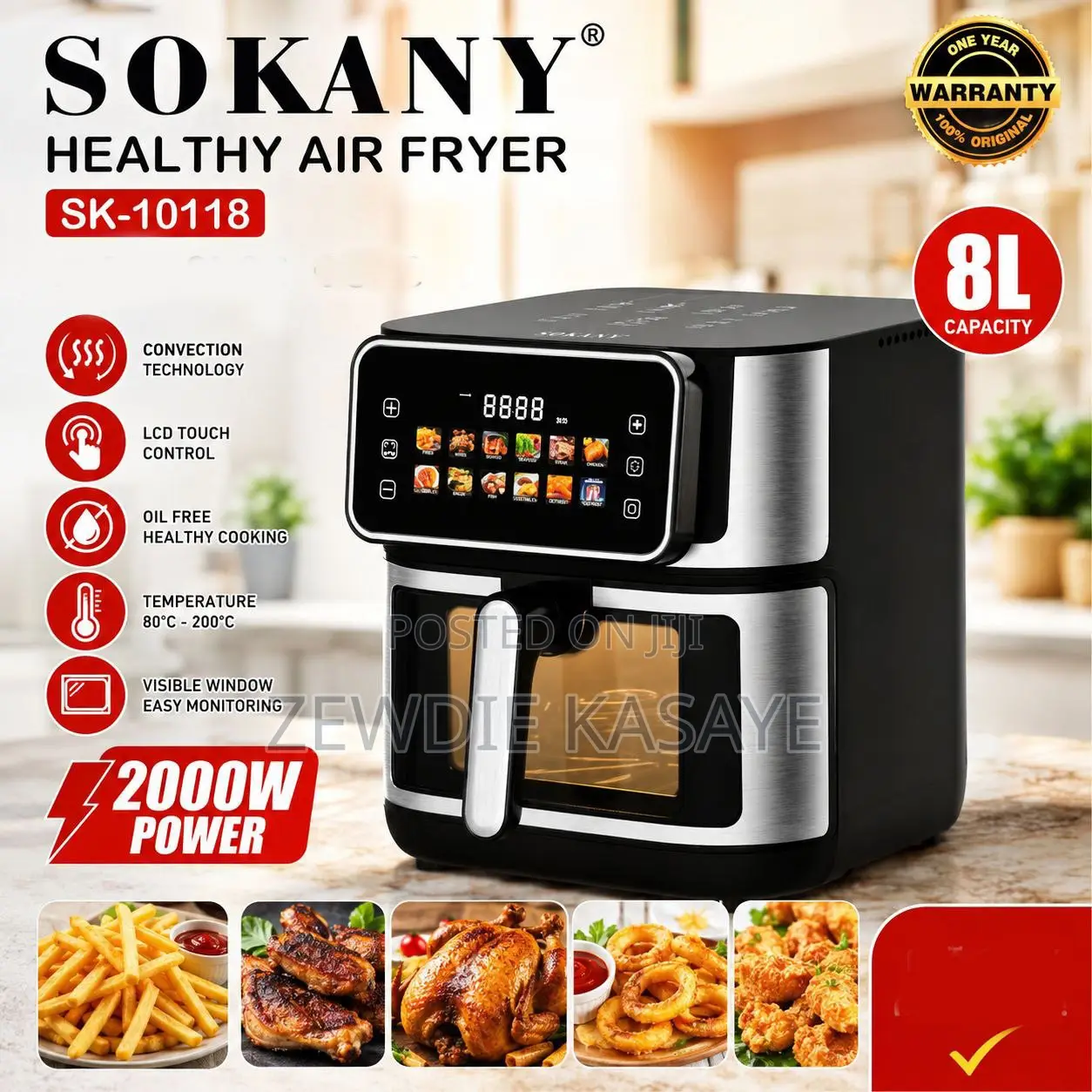 Sokany 8Liter Air Fryer - 2000w