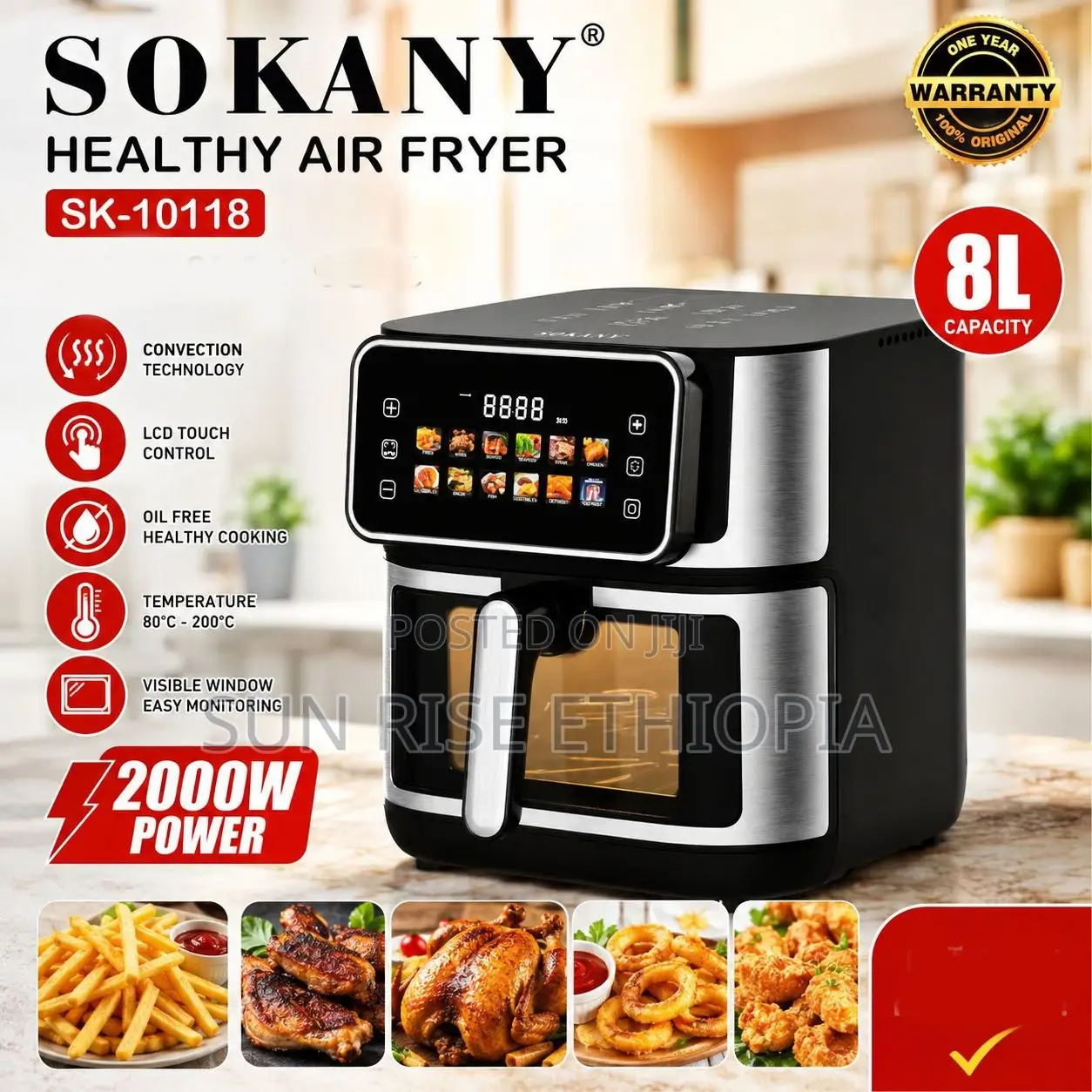 Sokany 8Liter Air Fryer - 2000w