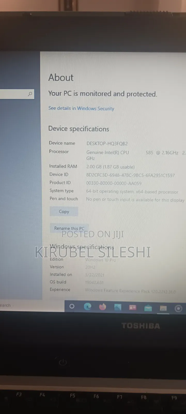 Laptop Toshiba 4GB HDD 256GB