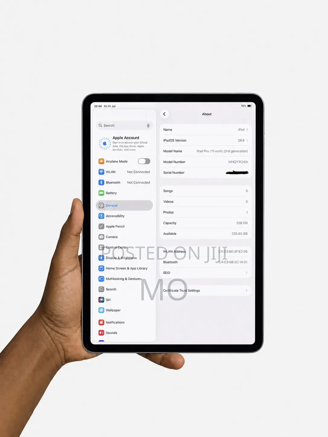 New Apple iPad Pro 256 GB Gray