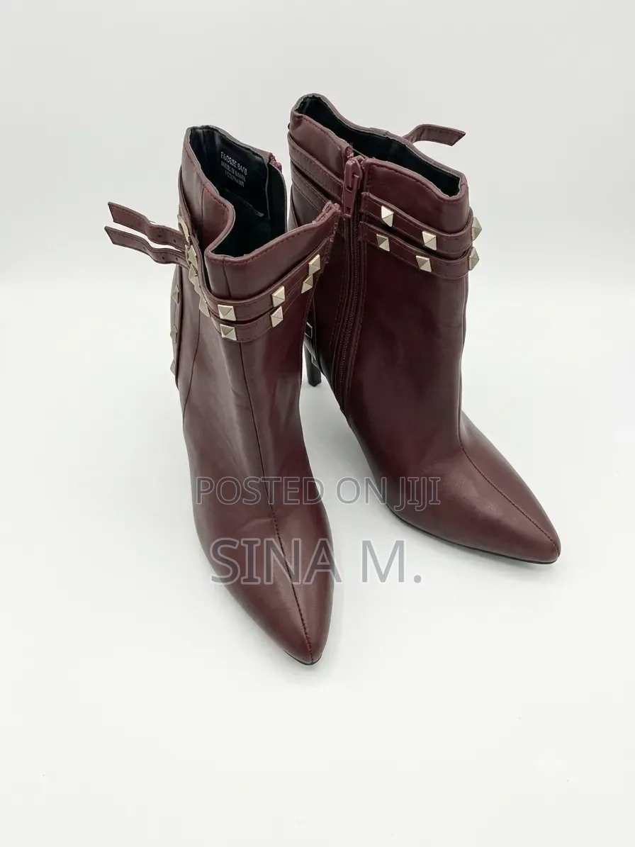 Primark Burgundy Studded Ankle Boot Heels / የሴቶች ቡትስ ጫማ (Size 38)