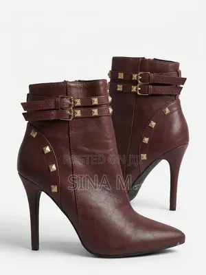 Primark Burgundy Studded Ankle Boot Heels / የሴቶች ቡትስ ጫማ (Size 38)