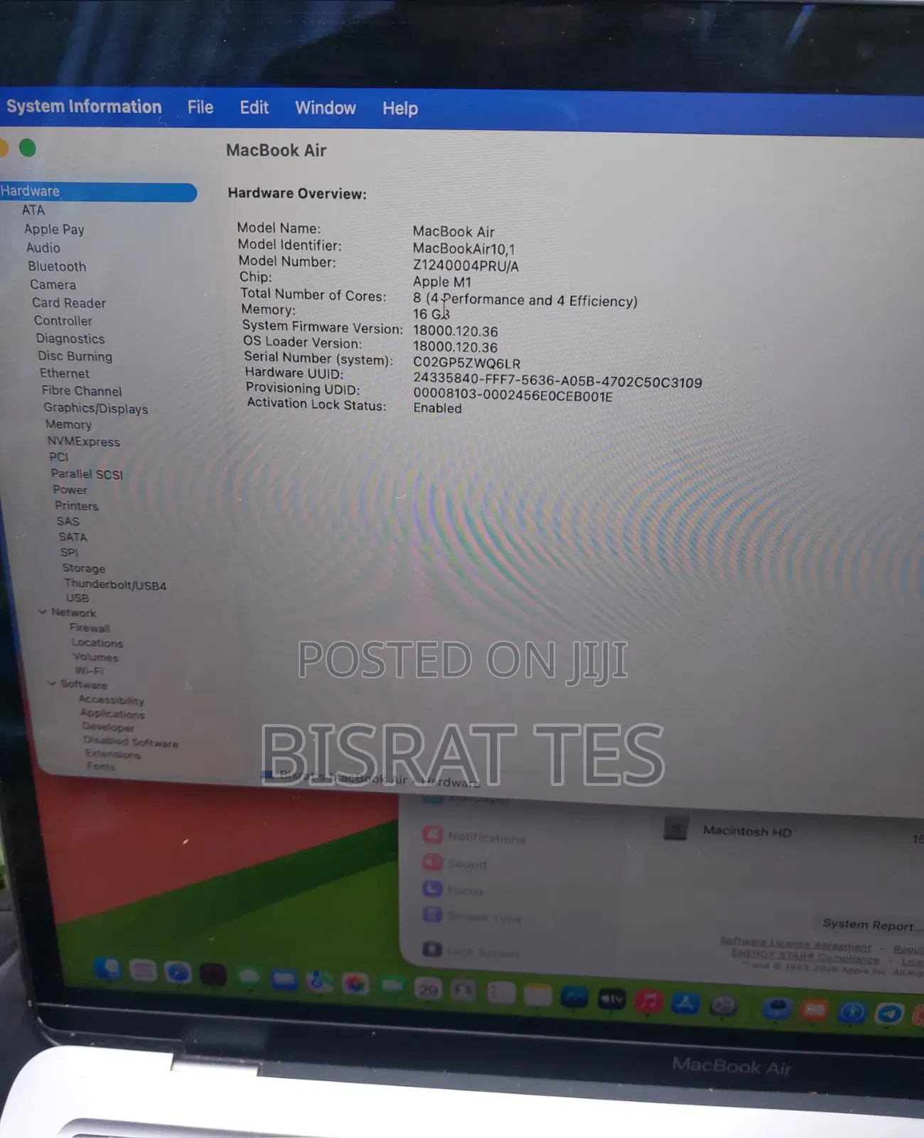 New Laptop Apple MacBook Air 2020 16GB Apple M1 SSHD+SSD 256GB