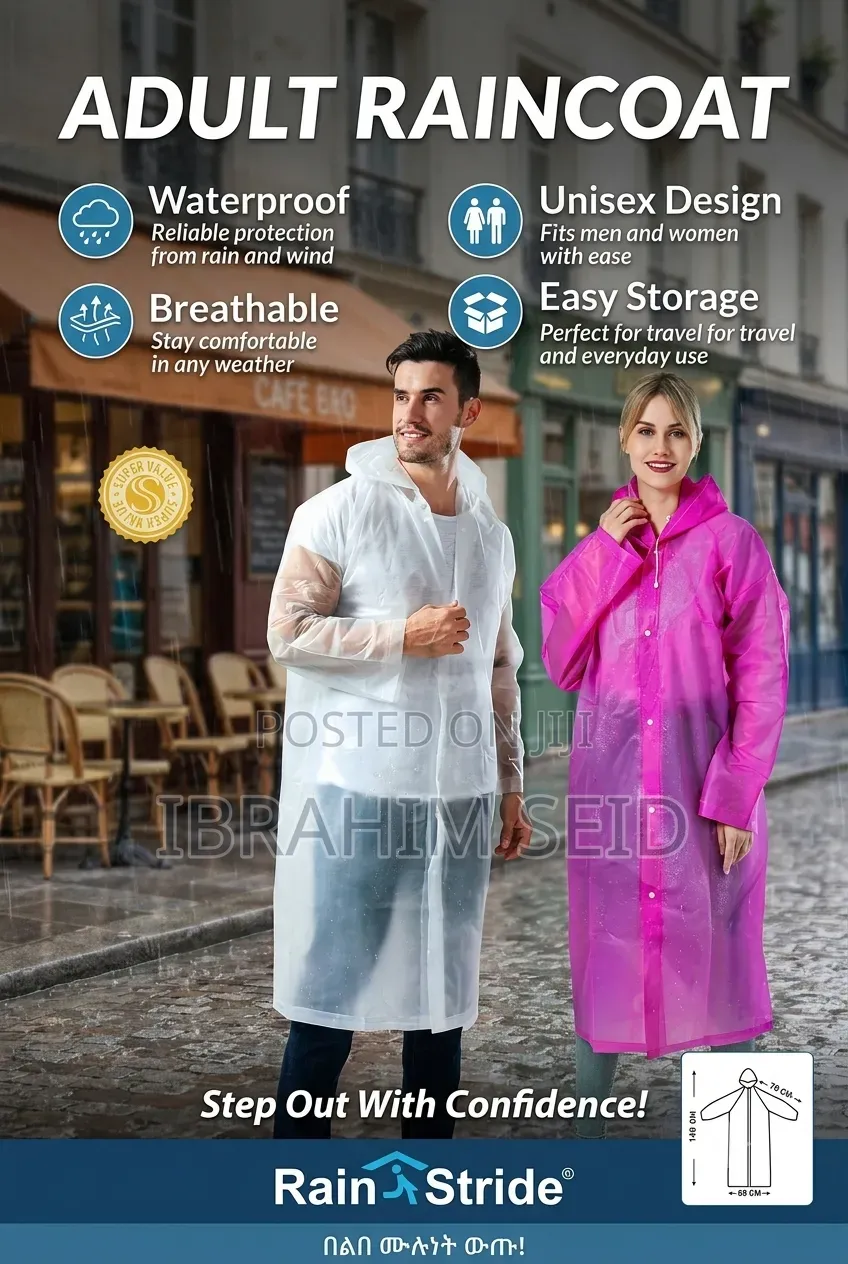 Rain Coat RainStride የአዋቂዎች የዝናብ ልብስ ሙሉ በሙሉ ከዝናብና ከንፋስ የሚጠብቅዎ