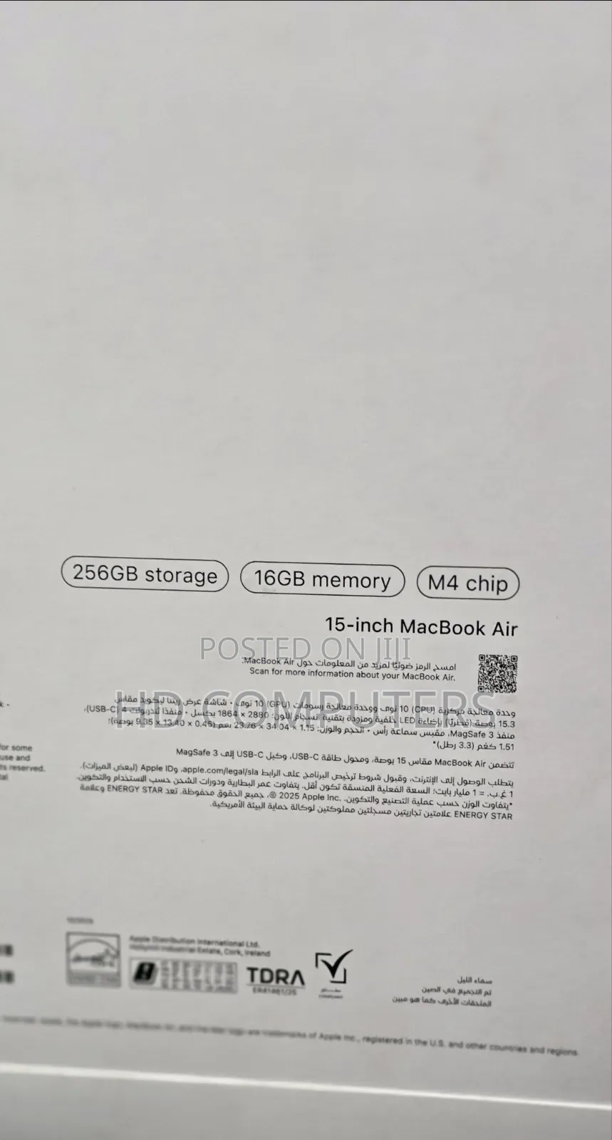 New Laptop Apple MacBook Air 2025 M4 16GB Apple M4 SSD 256GB