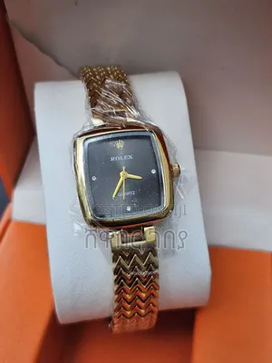 Designer Style Square Watch Black Dial Herringbone Band Gold Tone