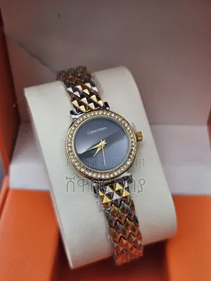 Designer Style Round Watch Grey Dial Crystal Bezel Gold Pyramid Band