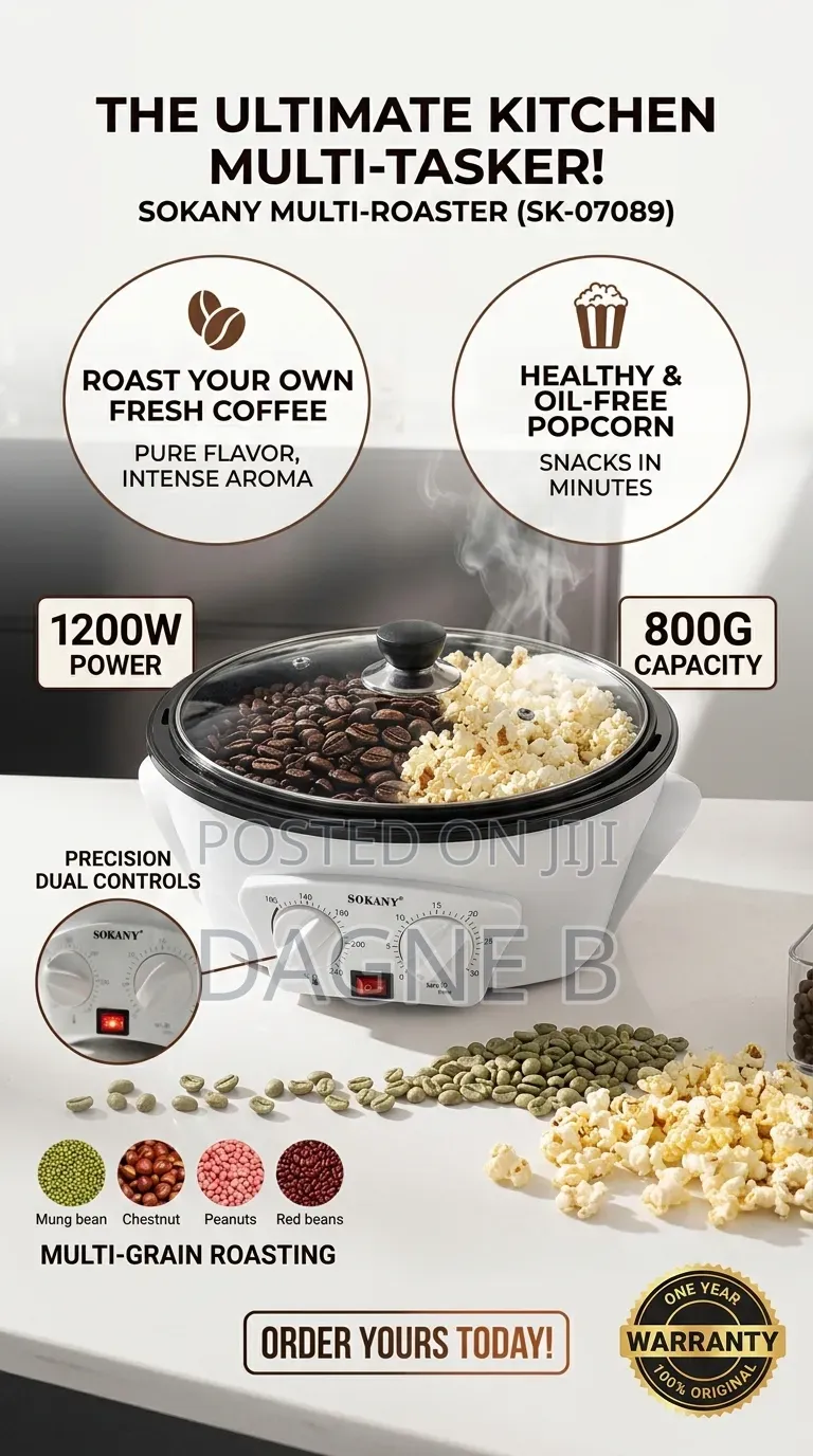 Coffee Machine Sokany Roaster የቡና ፍሬ እና የተለያዩ ደርቅ ጥራጥሬዎች መቁያ ማሽን